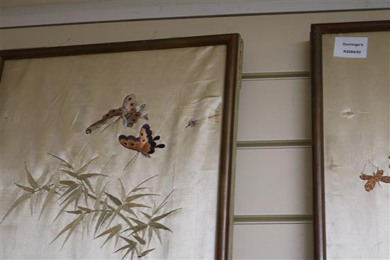 A pair of Chinese silkwork panels 107 x 29cm